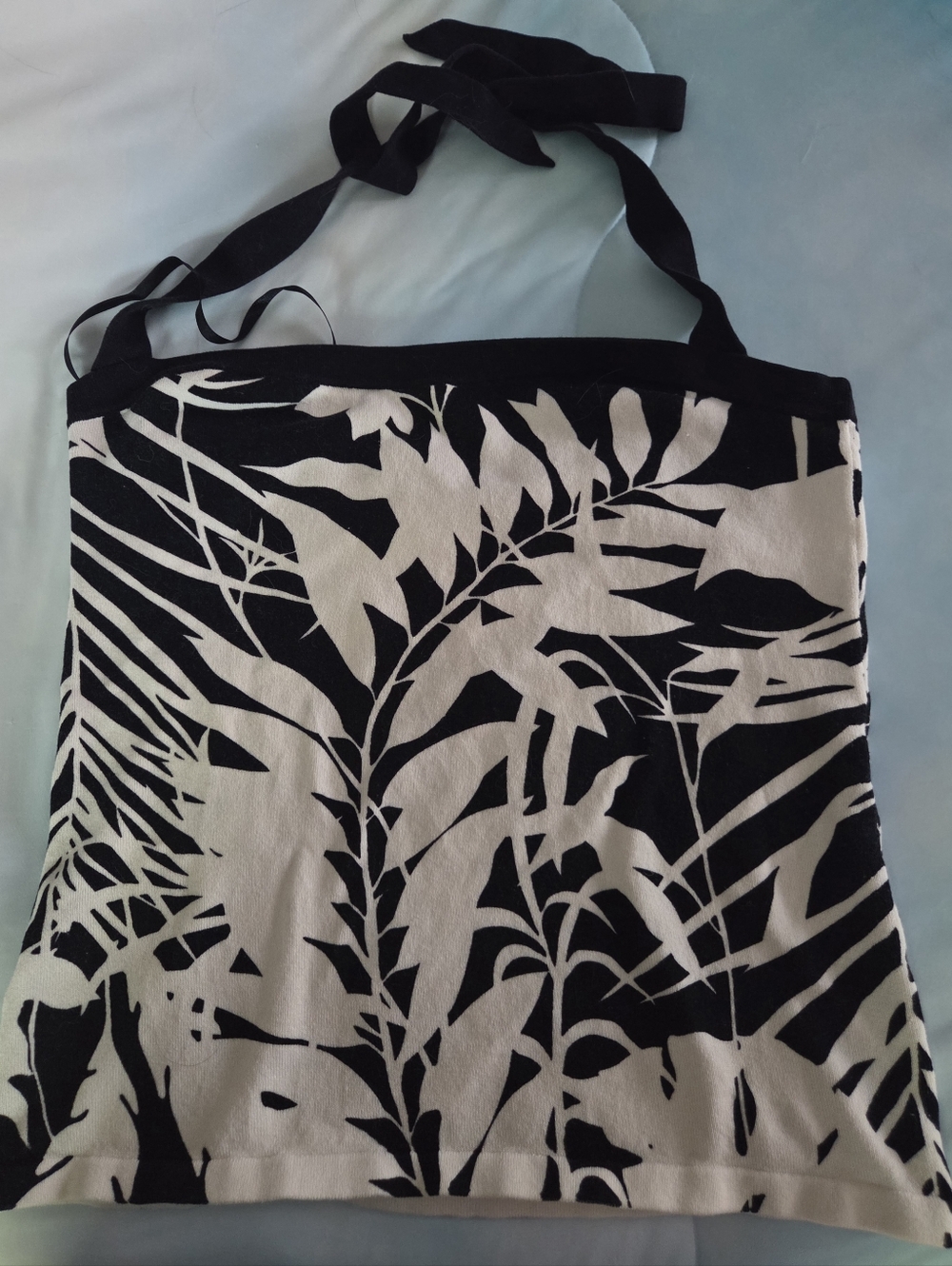 Ann Taylor Black and White  Sweater Tie Neck Cami, Floral, M